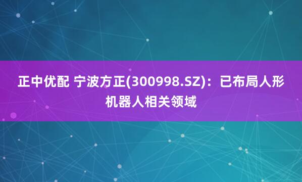 正中优配 宁波方正(300998.SZ)：已布局人形机器人相关领域